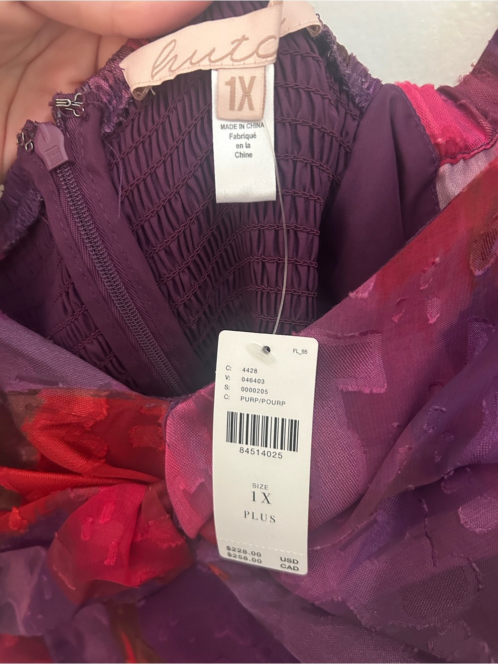 Hutch Printed Twist-Front Puff-Sleeve Ruffle-Hem Dress Purple Pink 1X NWT - Picture 6 of 8